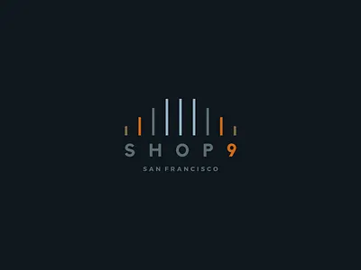 Shop 9 - San Francisco Logo 9 art branding bridge cables design golden gate bridge identity illustration line logo nine pillar retail shop shopping simple small business store store logo