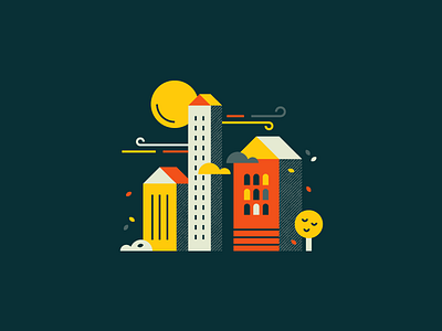 Windy nights 🍃 geometric illustration moon night town vector wind