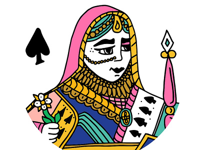 Queen of Spades gold hand drawn illustration indian indian food jewellery pink queen queen of spades royal