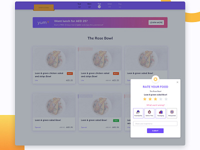 Food Rating card app design marketing page rating ui