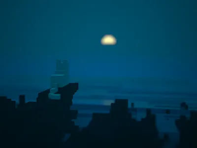 deep thoughts 2019 3d modeling 3dmodel cat cat illustration cute game graphic illustration ocean pixel postcard design render scene voxel voxel art voxelart