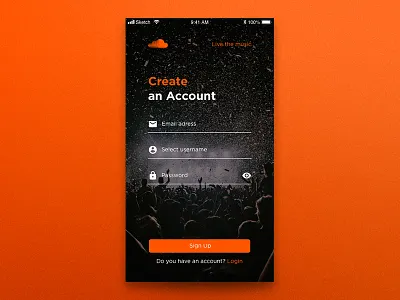 Sign UP - 001 black daily ui challange daily001 dailyui designui interface interface design mobile mobile first orange sign up sign up form sign up page soundcloud ui ux design