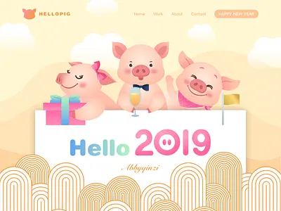 Hello 2019 , happy new year! 2019 happy new year hello 2019 illustration pig