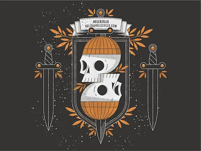 Skull Print Illustration Design beanie card composition contact dark design halftone hellsjells illustration leaf medieval mirrored monoline nature pattern promotion shield skulls sword texture