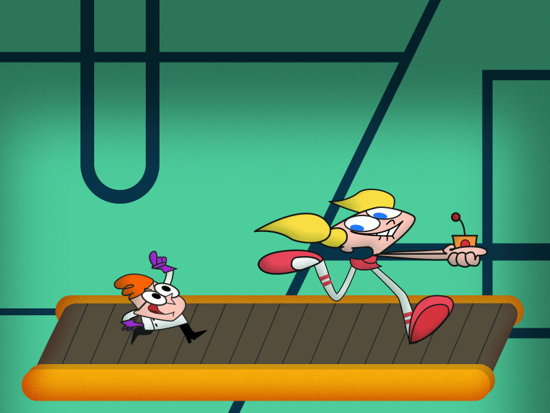 Dexter and DeeDee (Dexter's Laboratory) 2d aftereffects animation cartoon cartoonnetwork character classic comic deedee dexter dribbble genius gif grain illustration inventor loop old running tvseries