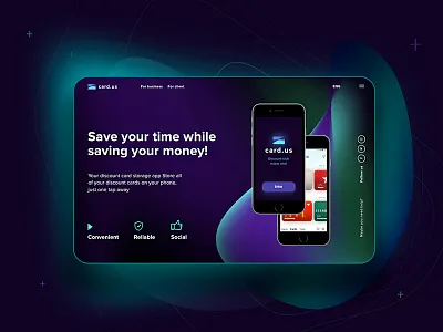 Card Us app card design ios landing page concept logo main minimal preview promo page screen ui web website