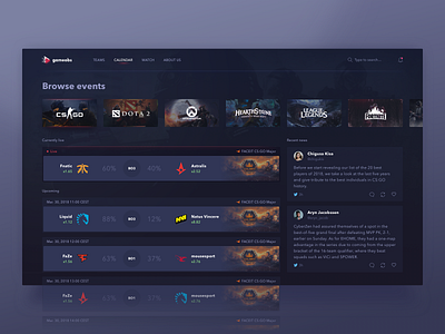 eSport Matches Calendar analytics app bets calendar cs go digital dota events fireart fireart studio game gaming lol product ui ux