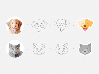 Geometric animal heads cat design dog face geometric head icon illustration illustrator process rounded simple tutorial