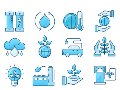 Ecology Blue Icons Set battery bulb clean energy eco friendly eco fuel eco house ecology electrical transport global ecology green green energy green factory green think icons plant set simple thermometer