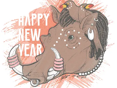 Year of the Warthog afropunk colour of the year design illustration living coral new year 2019 vector year if the warthog year of the boar year of the pig