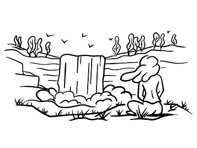 Waterfalling breathe girl illustration line art meditate meditation nature relax sound sun tree water waterfalling wind woman