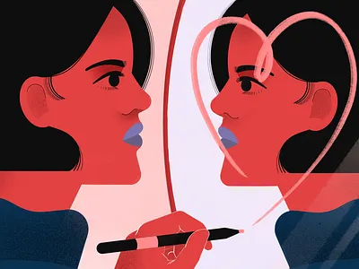 Luv yo'self character heart illustration mirror person self love woman