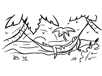 Hamac breathe exotic float illustration line art meditate meditation nap nature relax relaxed sea sit sleeping sound summer sun tree water wind