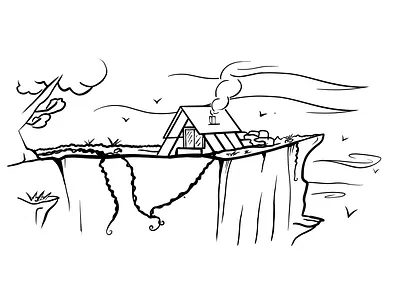 Mountain Dwell birds black and white cat illustration clearing dear grass lineart meditate meditation nature trees wind