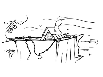 Mountain Dwell birds black and white cat illustration clearing dear grass lineart meditate meditation nature trees wind