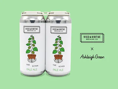 Vice & Virtue beer label beer can canada craft beer design design art hands illustration kelowna label artwork okanagan package design pale ale potted plant product design tall boy mockup the giver vice and virtue