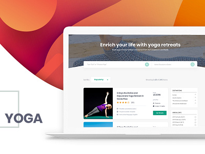 Yoga Listings adobe photoshop cc booking booking system clean design flat landing page listings minimal travel typography ui ux web yoga