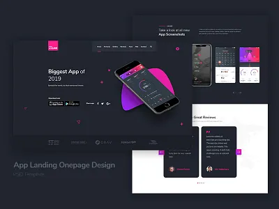 App Landing Onepage Template 2019 adobe photoshop cc app app landing page banner branding clean design flat html illustration minimal template design theme design typography ui ux vector web