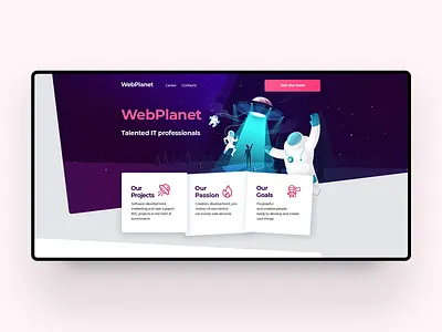 Landing for IT company. The recruitment cosmonaut cosmos landing page landing page simple space ui ux vector