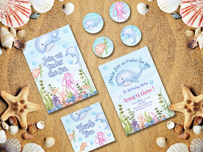 birthday party invitations themed under the sea baby background birthday card cartoon celebrate cute design fish fun illustration invitation life marine ocean party sea summer vector water