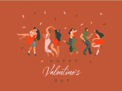 Happy Valentine's Day 14 feb abstract art cartoon characters couple dance dancing design family illustration love people valentine valentine day