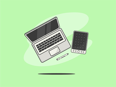 Perfect Combo cool design electronics flat gadgets green illustration illustrator laptop pen pen tablet simple vector wacom