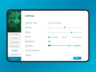 Daily UI Challenge 007 - Settings 007 app challenge configuration controls daily daily ui dailyui day 007 design meditation meditation app settings settings page ui