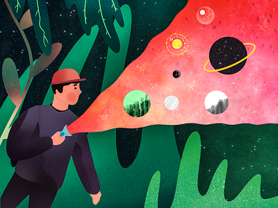 Into the beginning. apple ipad apple pencil green illustration leaves planets plants procreate saturn space stars universe visual art visual design