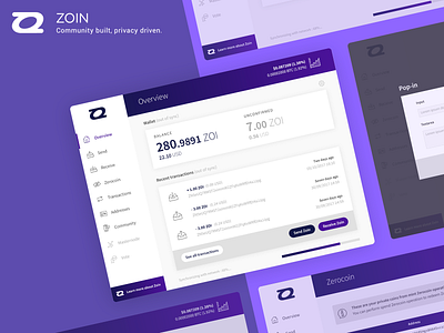 [2017] Zoin desktop app - UI & UX design cryptocurrency interface design ui design ux design wallet