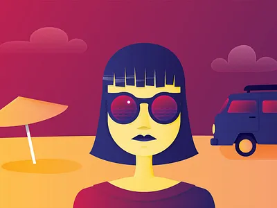 The Beach beach girl gradient illustration illustration art illustrator seaside vector vector art