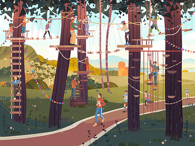 Adventure park adventure autumn children fun illustration landscape nature park rope park travel