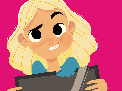 Bite the tablet girl illustration youtube caption