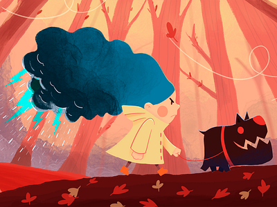 Stormgirl children book illustration dog girl illustration