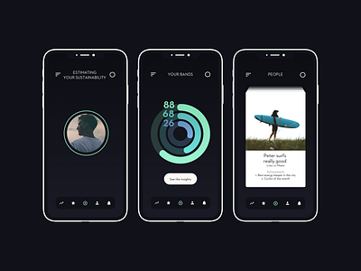 Blossom app. Home screens dark background design app eco friendly fitness app food lifestyle mobile app social media sustainability transportation ui design urban ux design wellness