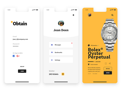 Obtain App Design android app branding design icon identity ios log in logo logotype minimal profile sign in sign up splash type typography ui ux