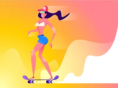 Skate girl character design flat girl illustration skate skate board smile summer vector yellow