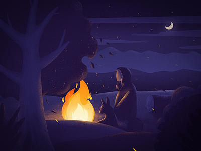 Bonfire night bonfire dog fire illustration moon night star