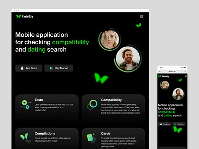 A Seamless Dating Experience Starts Here! branding dark theme dating app desktop graphic design landing landing page logo mobile tilda ui ux uxui web design web page website