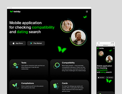 A Seamless Dating Experience Starts Here! branding dark theme dating app desktop graphic design landing landing page logo mobile tilda ui ux uxui web design web page website