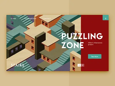 puzzling zone 2.5d house illustration space stairs ui web