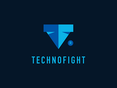 Technofight Logo blue brand and identity concept fight for sale logo robot shield symbol technology tf