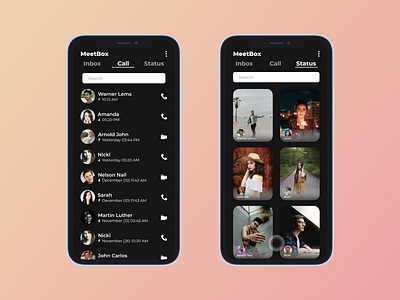 Dark Theme "Call & Status App UI/UX Design" app design dribbble ios iphone mobileapps status story ui ui ux uidesign uiuxdesign