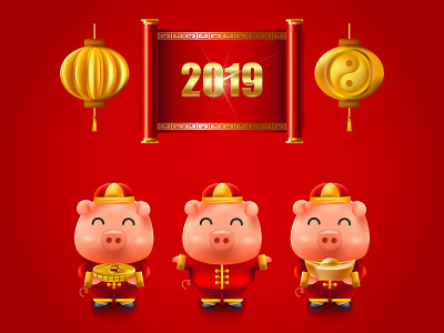 Chinese New Year 2019 2019 art character chinese chinese new year design illustration pig vector