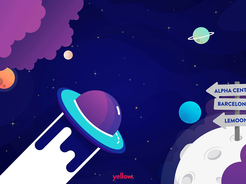 yellow.market - social media promo branding design digital gradient illustration logo planet social social media space ssmm typography ufo vector