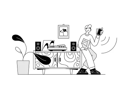 Record player abstract character illustration outline plant plants record player