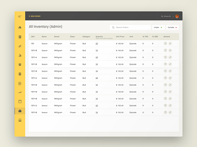 Nabis Inventory Screen admin design details flow interface inventory landing page nabis organization ui