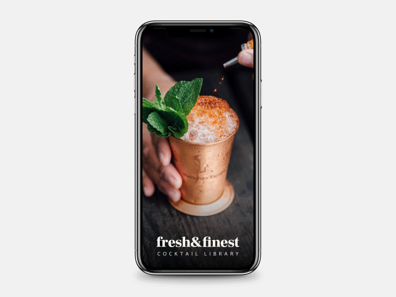 fresh&finest cocktail library animation app cocktail design design app interface interface animation intro prototyping screendesign user experience