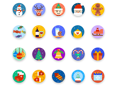 Christmas Icons calendar candy christmas decoration christmas icons christmas tree colored icons cookies flat icon design flat icons gingerbread man icon icons pack icons set mittens present sandal snowglobe snowman wine wine glass