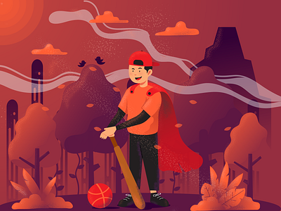 Explorer autumn baseball character dribbble forest illustration nature people