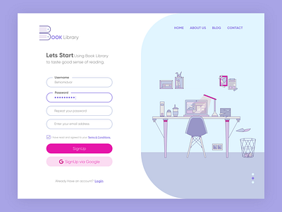 SignUp Form Page Dailyui #001 adobexd book dailyui illustrator library signin signup